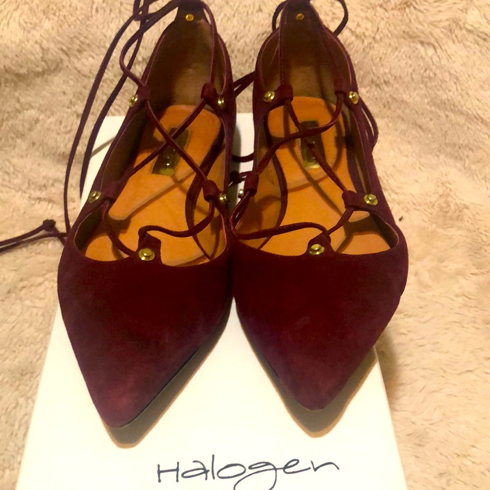 Halogen Lace up Flats (Burgundy)